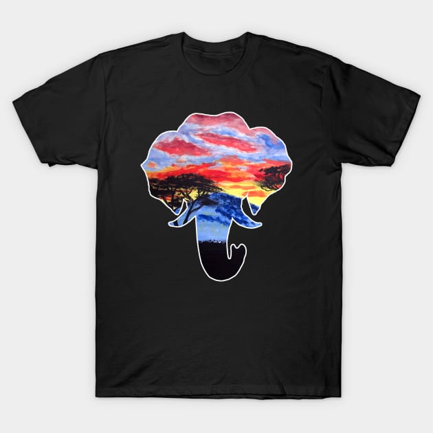 African Sunset Landscape Elephant Pattern T-Shirt by IvyLilyArt